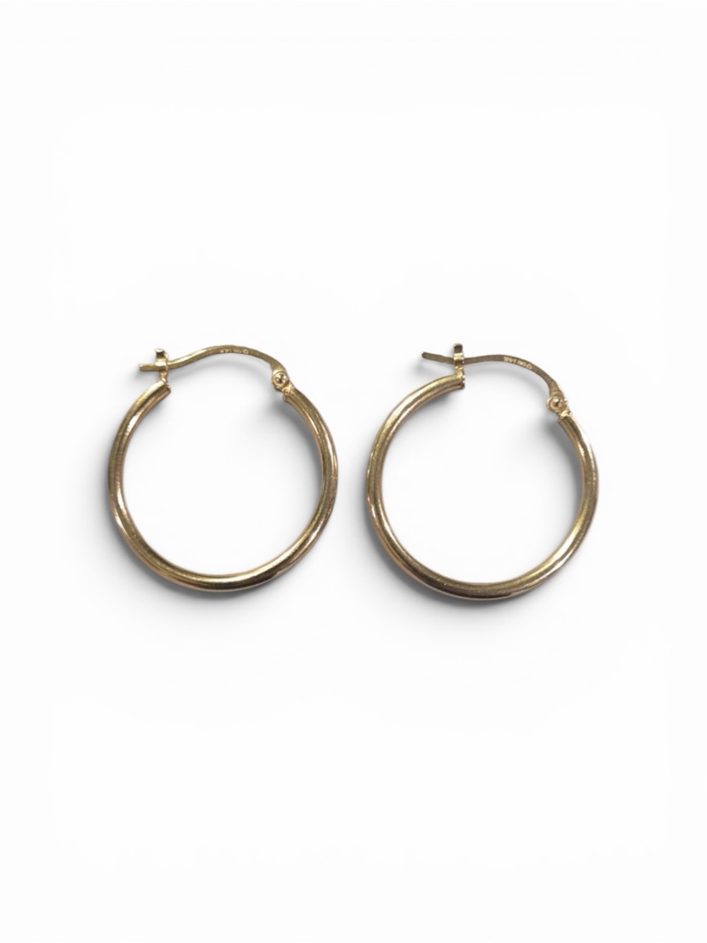 14K Yellow Gold Smooth Hoop Earrings Round 1in Estate Polished Hollow